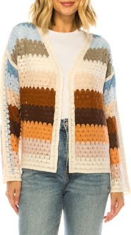 A COLLECTIVE STORY Stripe Crochet Open Front Cardigan