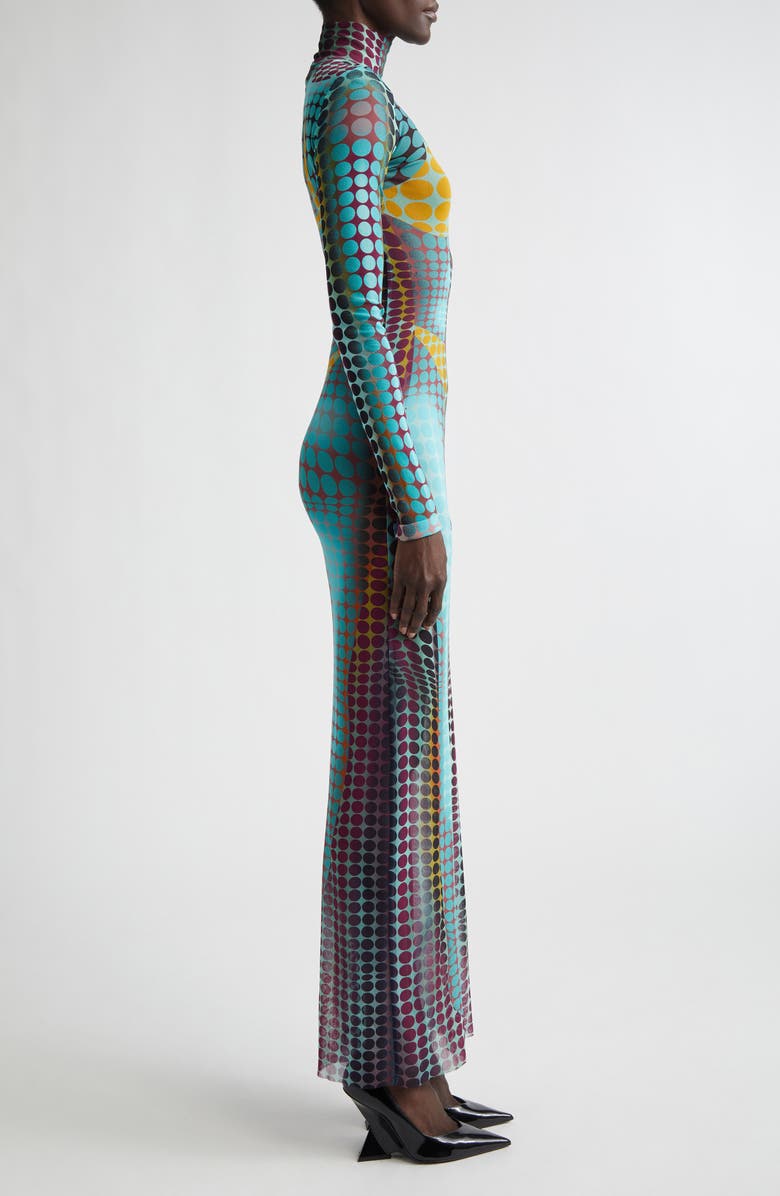 Jean Paul Gaultier Re-Edition Polka Dot Trompe l'Oeil Long Sleeve Mesh Dress, Alternate, color, Blue/ Purple/ Yellow