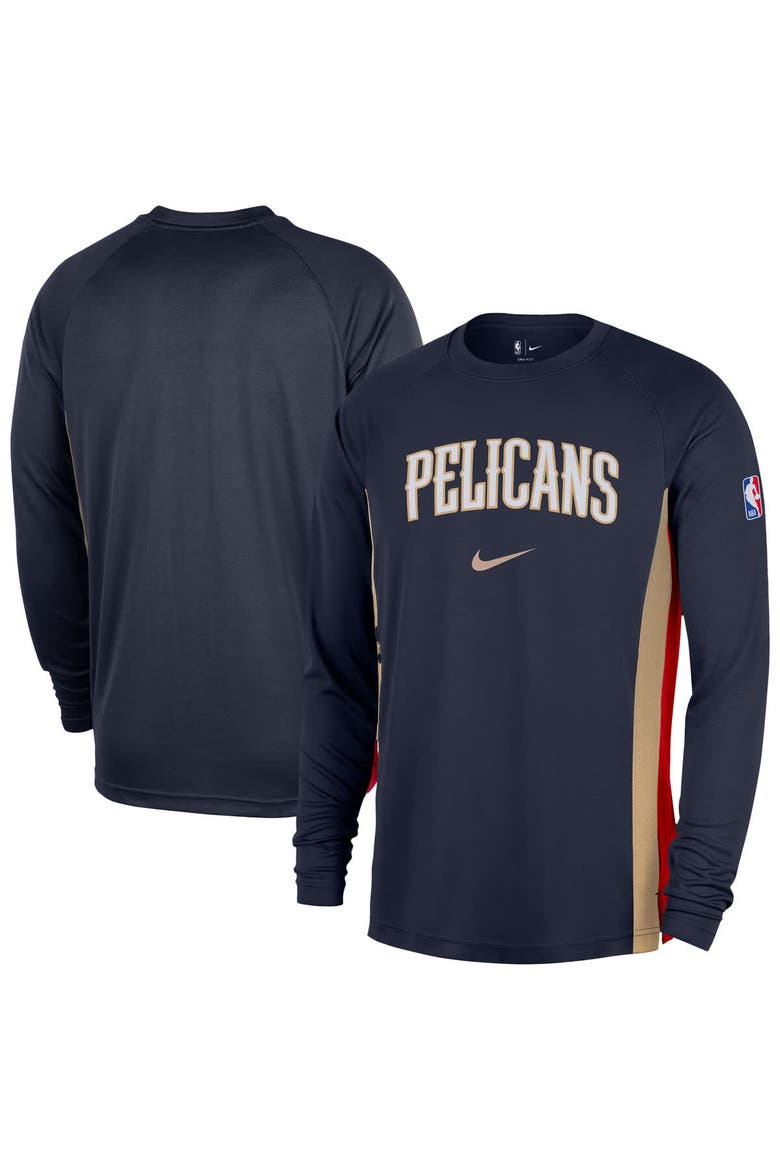 Men's Nike Navy New Orleans Pelicans 2025/26 Authentic Pre-Game Legend Dri-FIT Long Sleeve Shooting Shirt, Main, color, Navy