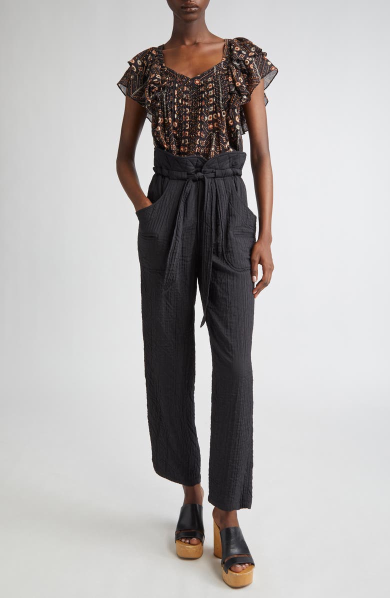 Isabel Marant Étoile Madrana Print Flutter Sleeve Top, Alternate, color, Faded Black