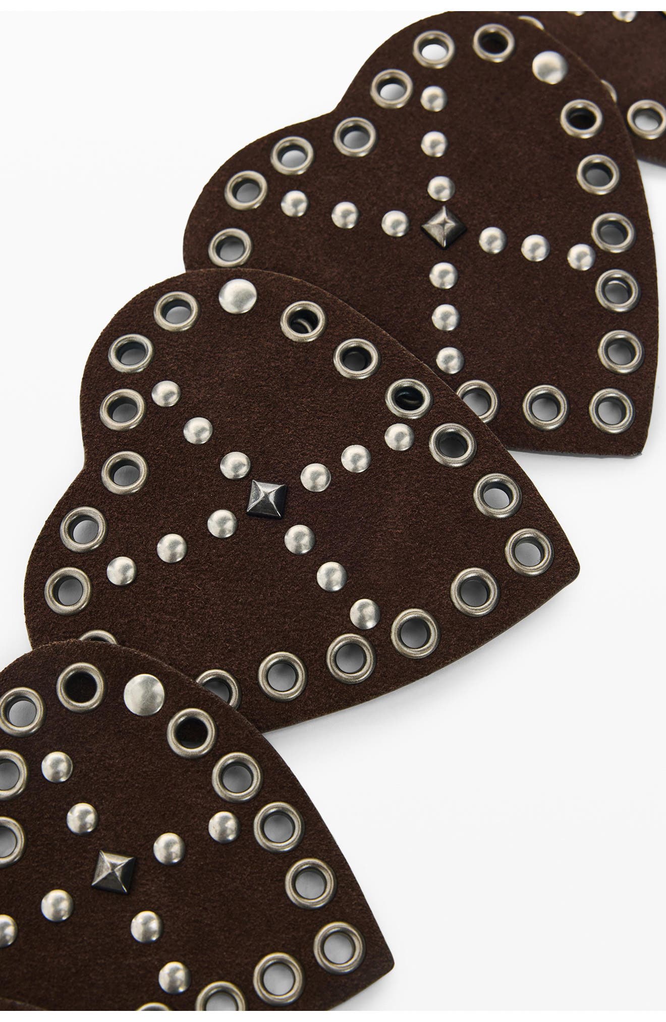 Studded Heart Leather Belt, Alternate, color, DARK BROWN