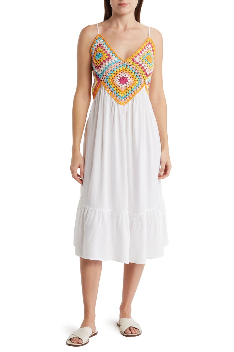 Granny Square Crochet Midi Dress, Main, color, WHITE