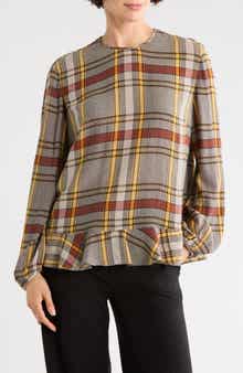 Longchamp Plaid Long Sleeve Ruffle Top