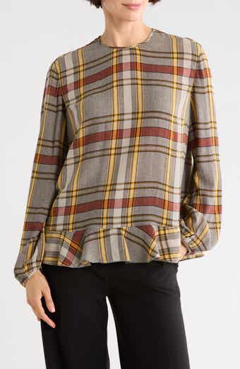 Longchamp Plaid Long Sleeve Ruffle Top