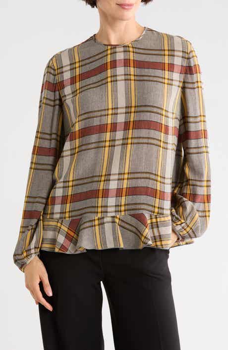 Longchamp Plaid Long Sleeve Ruffle Top