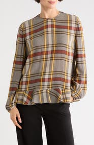 Longchamp Plaid Long Sleeve Ruffle Top