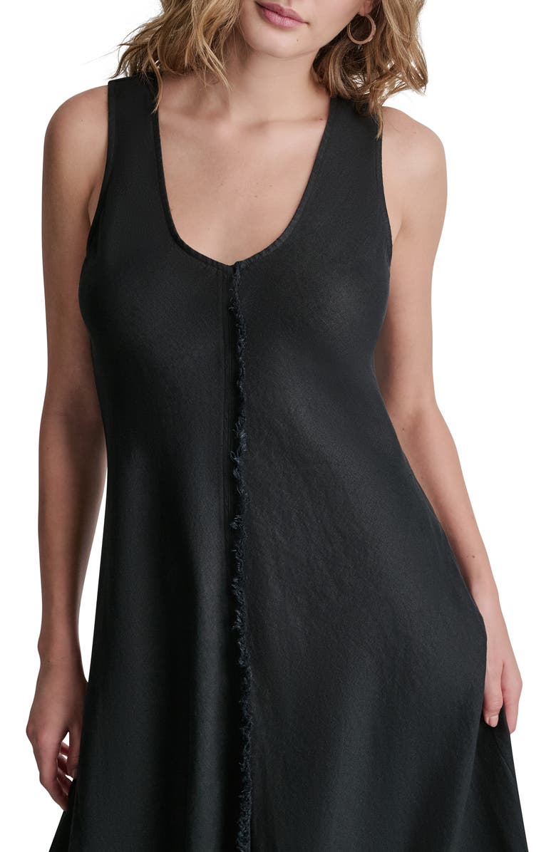 DKNY Fray Linen Dress, Alternate, color, Black