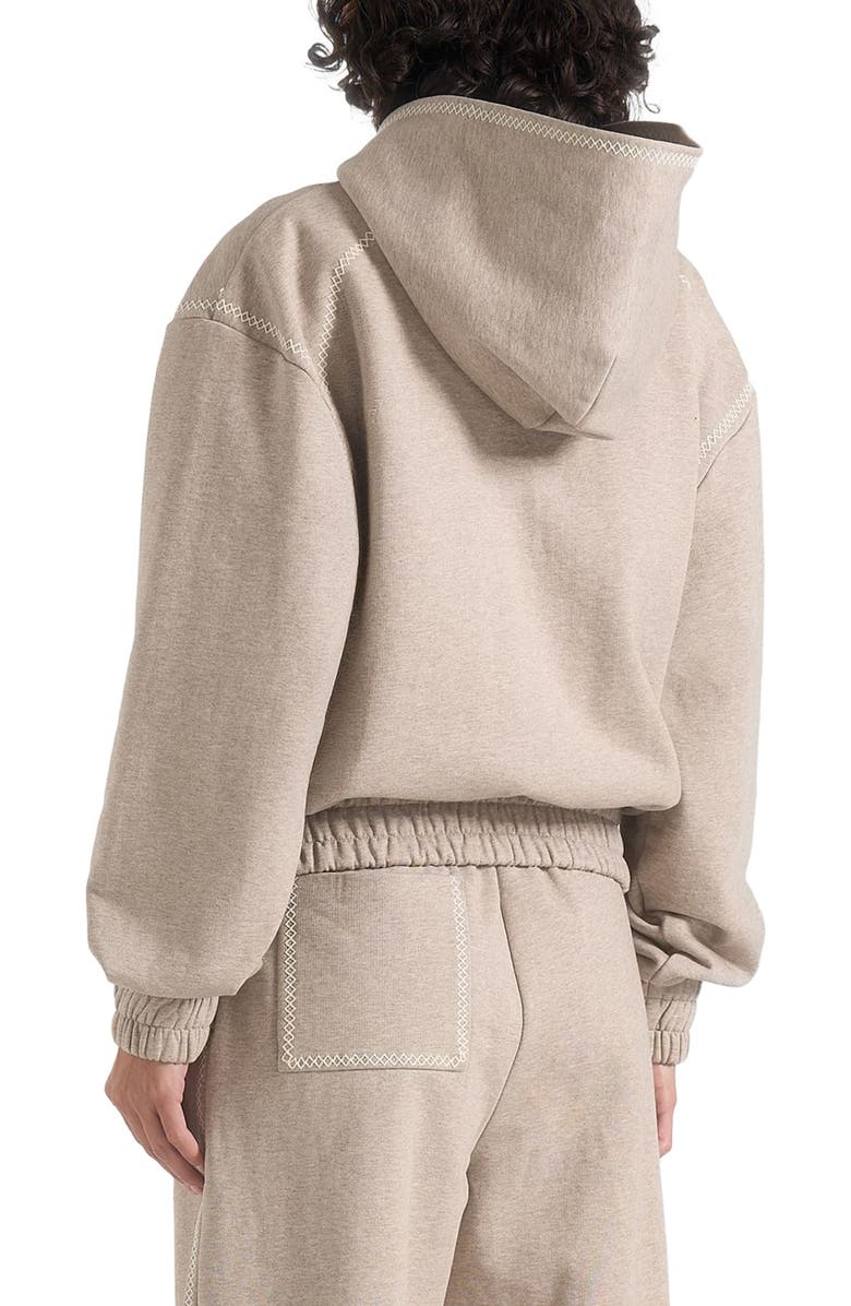 Manière De Voir Ollie Unisex Whipstitch Raglan Effect Zip Hoodie, Alternate, color, Taupe