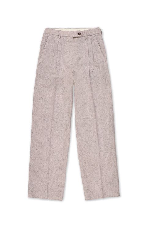 High-Waisted Pleated Wool Trousers