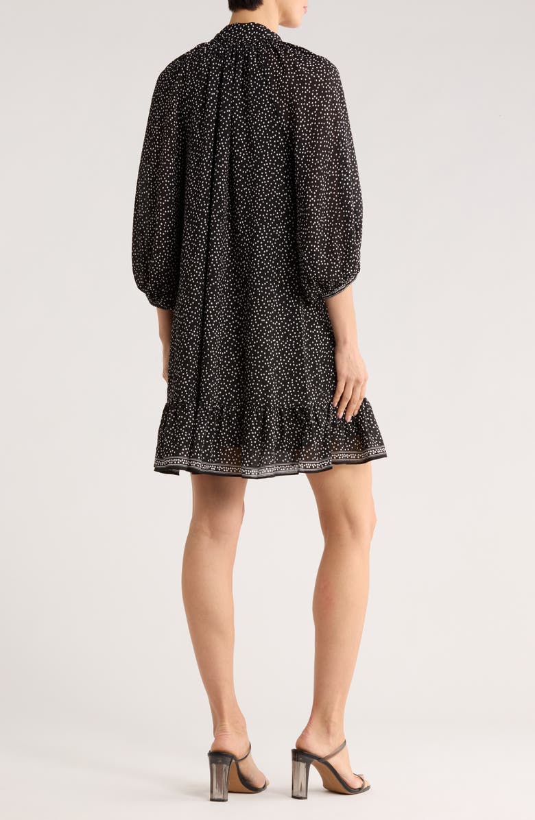 MAX STUDIO Tie Neck Balloon Sleeve Trapeze Dress, Alternate, color, Black/ Ivory Random Dot