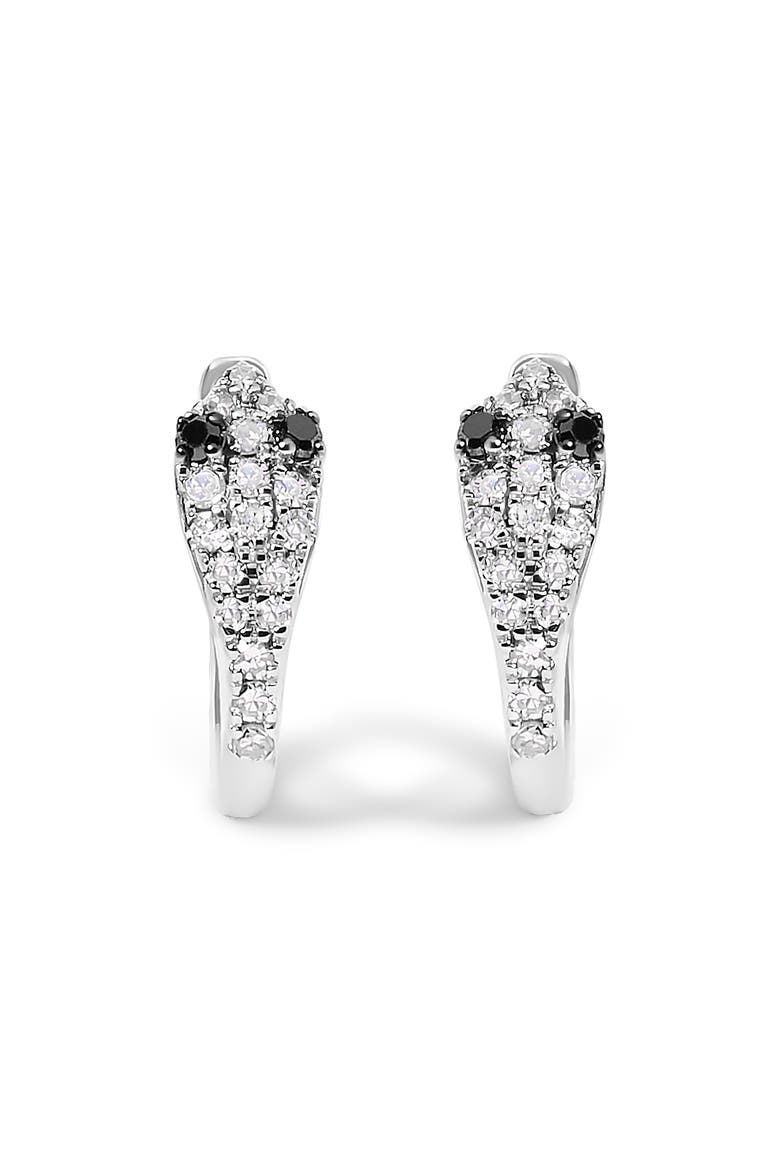 10K White Gold 1/5 Cttw Diamond Snake Eyes Huggy Hoop Earrings, Main, color, White