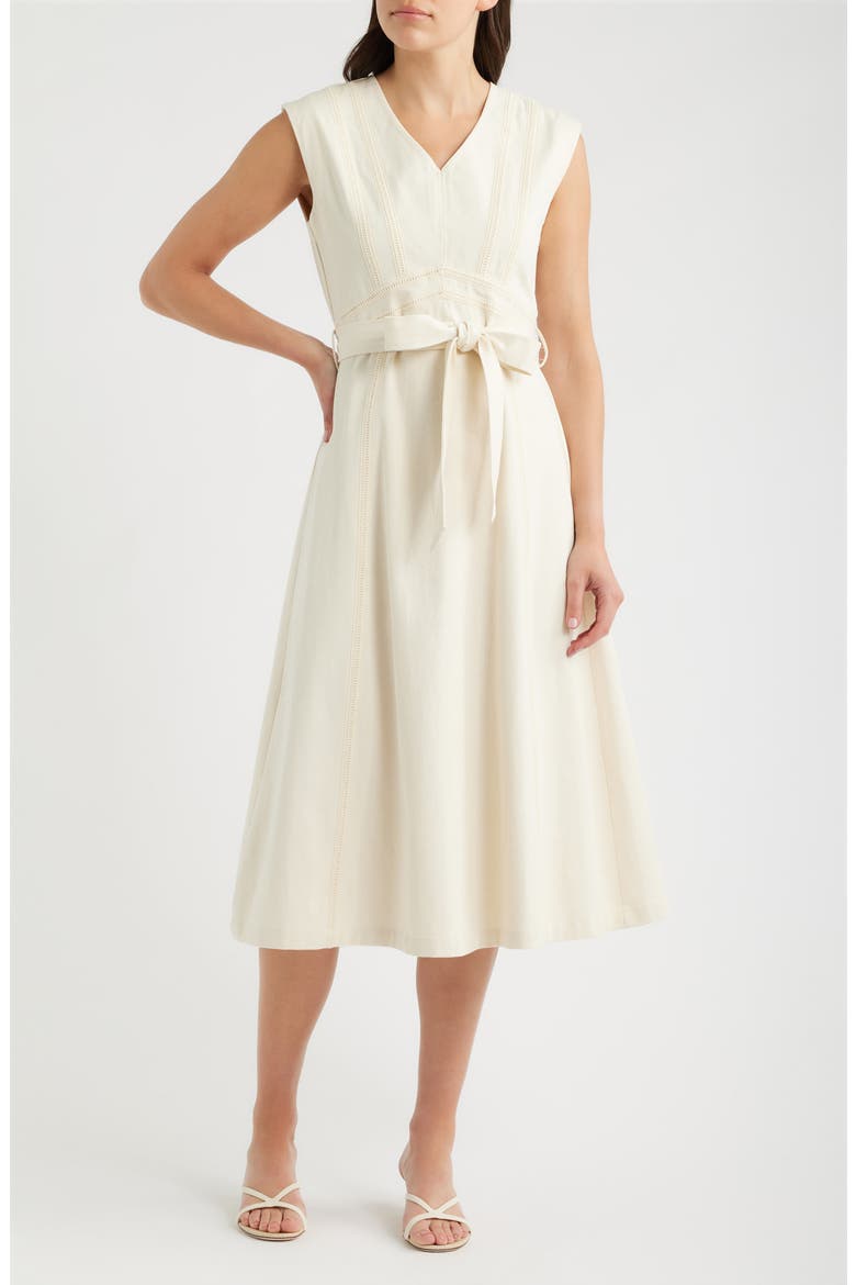 Stitch Tie Waist Midi Dress, Main, color, CREAM