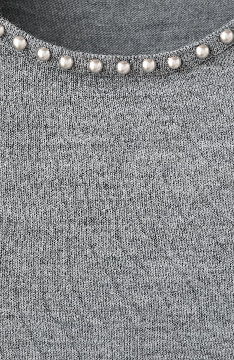 MANGO Studded Short Sleeve Sweater, Alternate, color, Medium Heather Grey