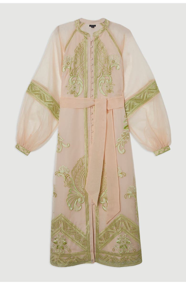 Karen Millen Embroidered Balloon Sleeve Maxi Dress, Alternate, color, Lime