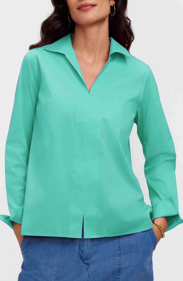 Foxcroft Agnes Cotton Blend Popover Top, Main, color, Biscay Green