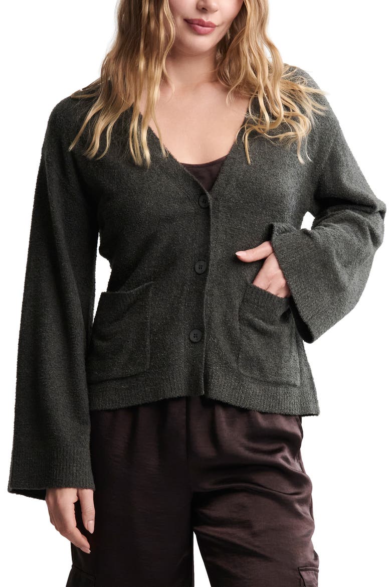 CozyChic® Ultra Lite® Flare Sleeve Button-Up Top, Main, color, DARK MOSS