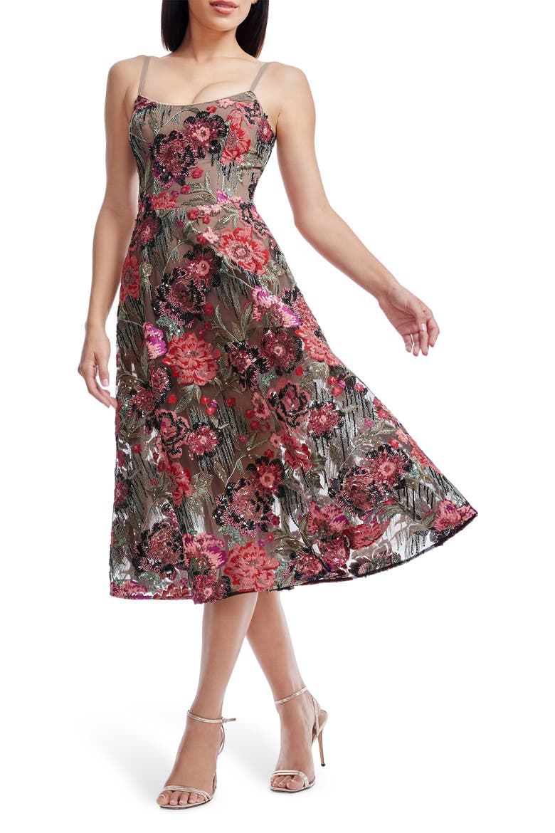 Uma Sequin Floral Cocktail Dress, Alternate, color, ROUGE MULTI