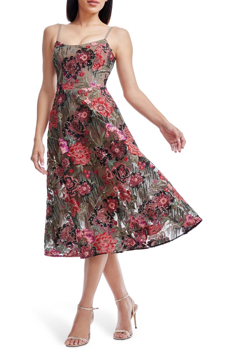 Dress the Population Uma Sequin Floral Cocktail Dress, Alternate, color, Rouge Multi