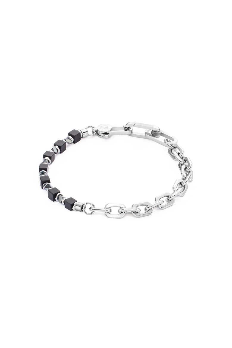 Bracelet Cubes Fusion Link Chain Black, Main, color, Silver