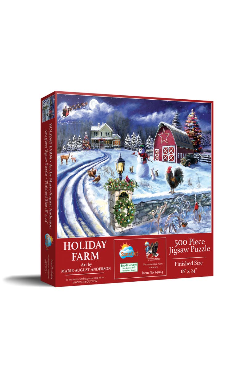 Sunsout Holiday Farm Road 500 piece Jigsaw Puzzle for Adults, Main, color, Multicolor