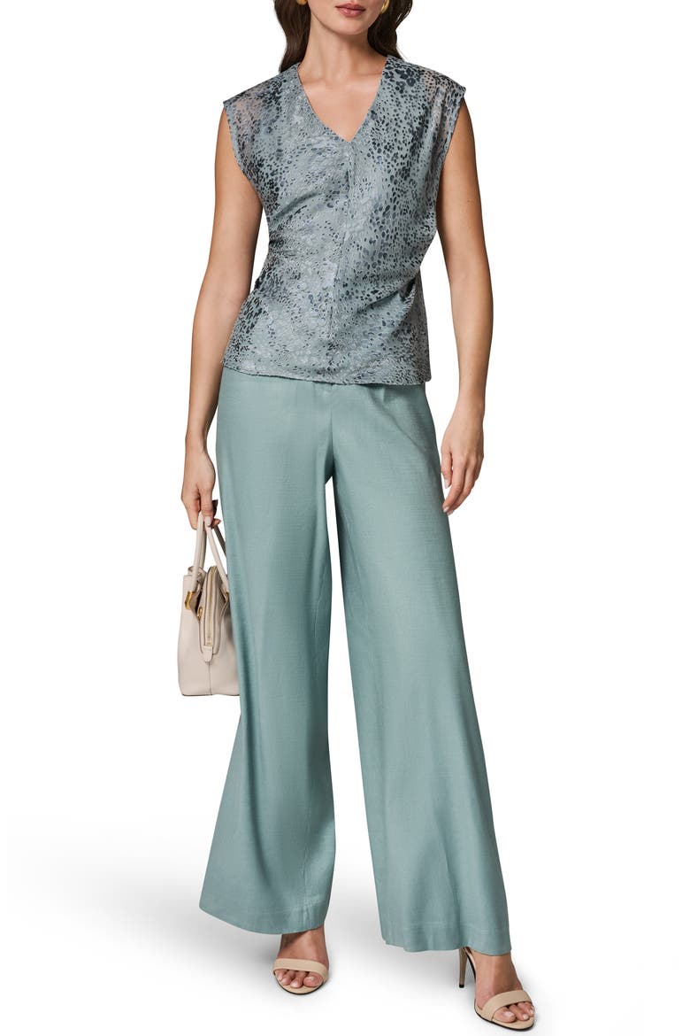 Dot Burnout V-Neck Top, Alternate, color, WATERLILY COMBO