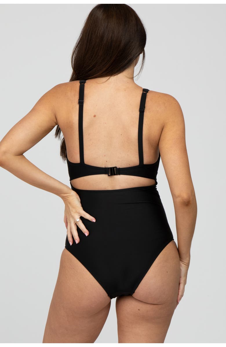 PinkBlush Ruched Sides Front Cutout One Piece Swimsuit, Alternate, color, Black