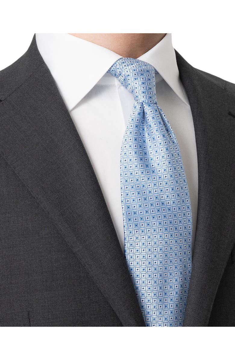 Eton Geometric Silk Jacquard Tie, Alternate, color, Medium Blue