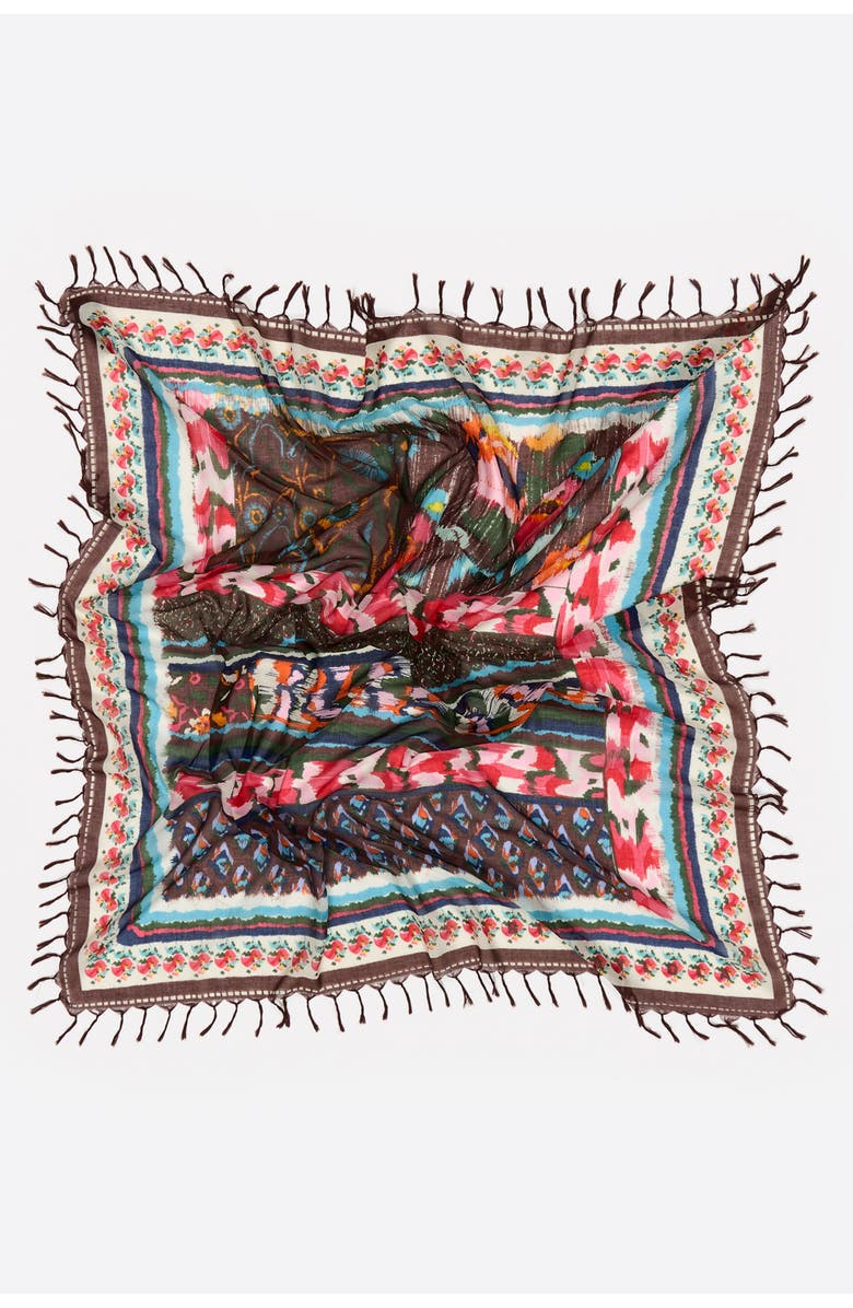Bimba y Lola Ikat Flower Patchwork Shawl, Alternate, color, Burgundy