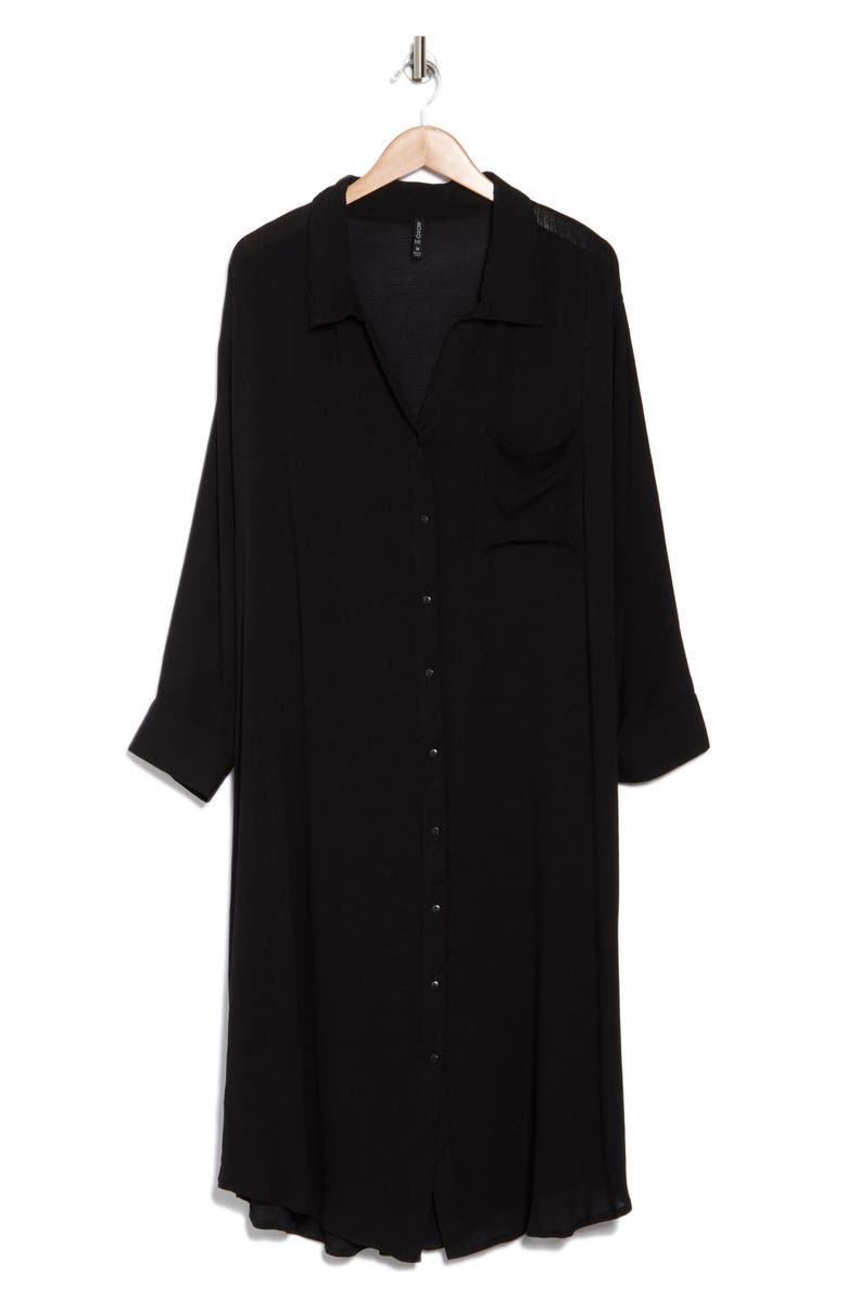 BOHO ME Long Sleeve Button-Up Shirtdress, Alternate, color, Black
