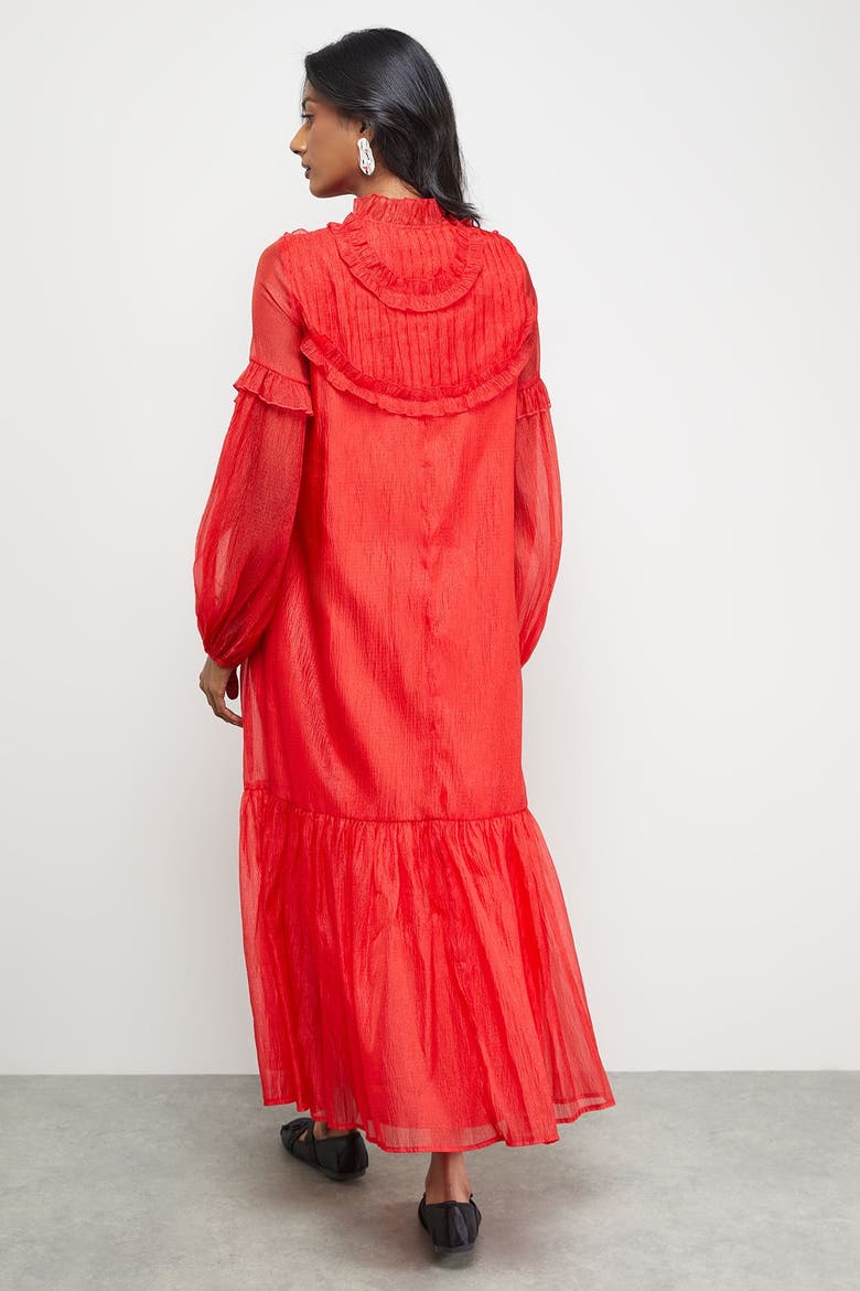 Crinkle Stripe Frill Midi Dress, Alternate, color, Red