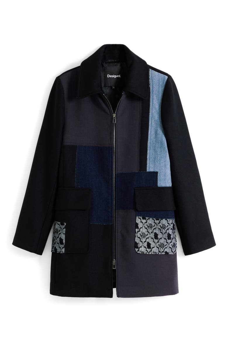 Patchwork Overcoat, Alternate, color, BLACK