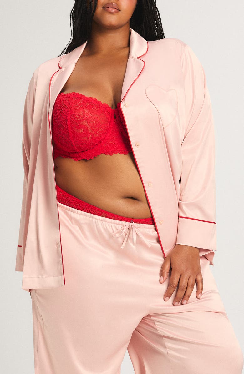 SAVAGE X FENTY Satin Ever After Pajama Shirt, Alternate, color, Retro Rose