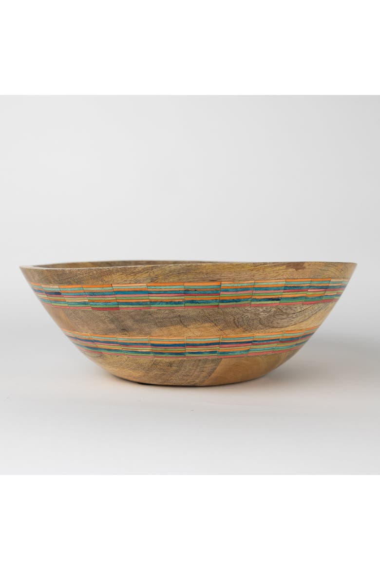 Striped Mango Wood Salad Bowl, Alternate, color, Natural