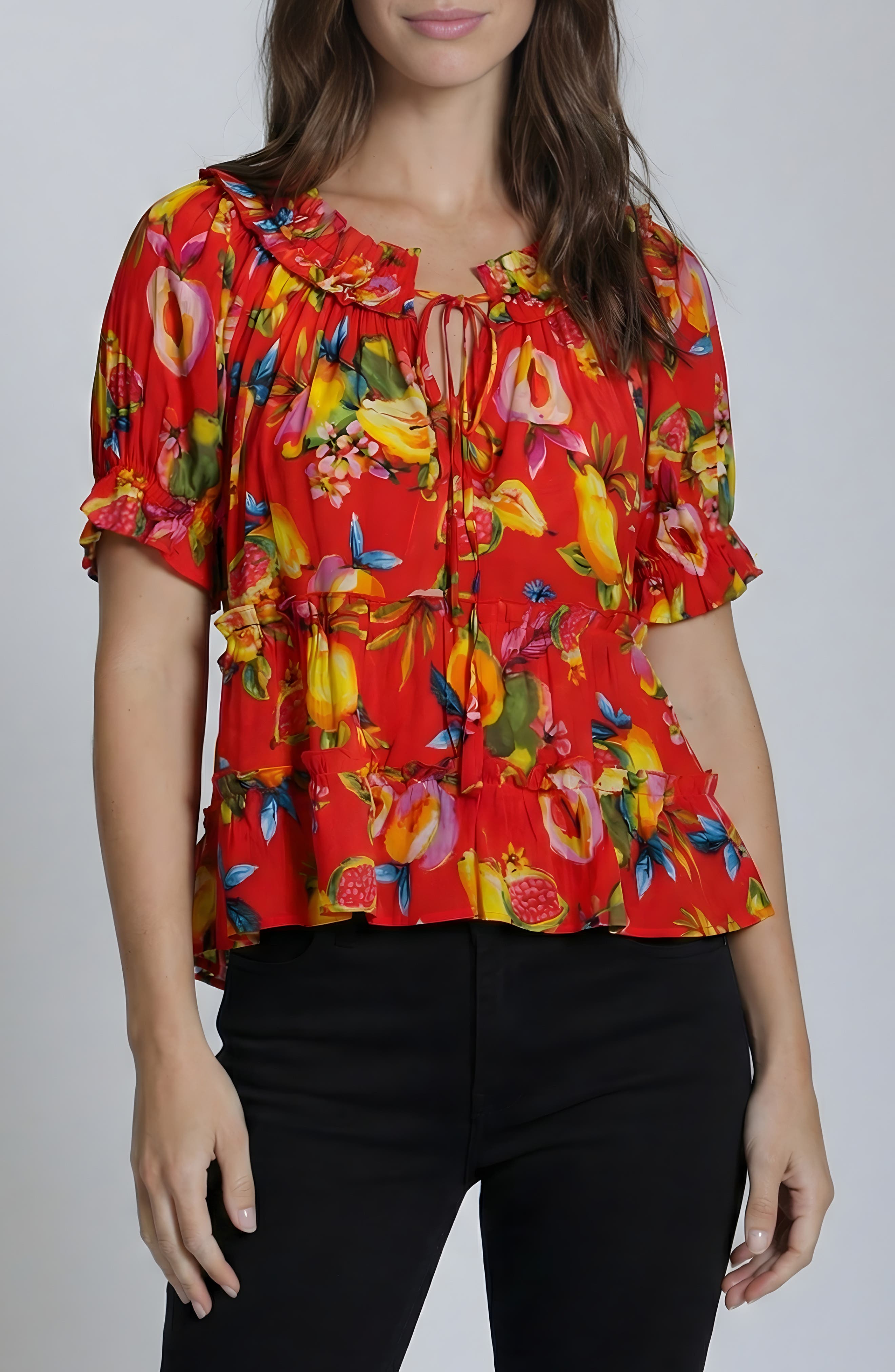 Tiered Ruched Tie Neck Top - image 5