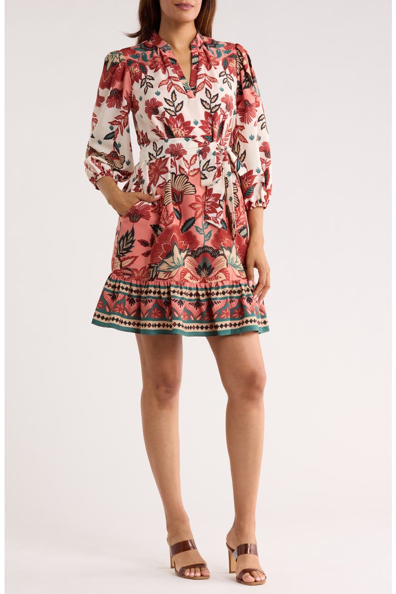 Floral Balloon Sleeve Shift Dress, Main, color, CORAL