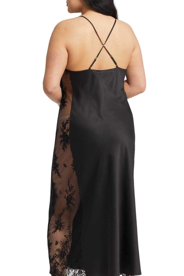 Darling Satin & Lace Nightgown, Alternate, color, BLACK
