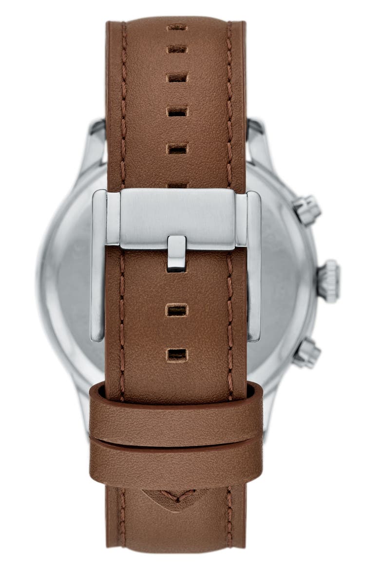 Bennett Multifunction Leather Strap Watch, 45mm, Alternate, color, SILVER