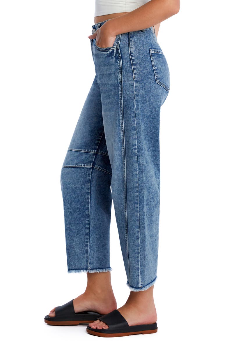 Frayed High Waist Crop Barrel Jeans, Alternate, color, FRANTASTIC BLUE