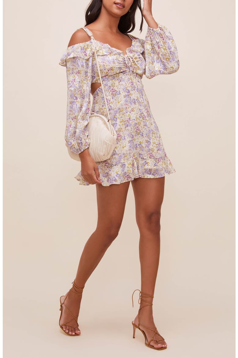 Anastasia Long Sleeve Cutout Minidress, Alternate, color, IVORY LILAC FLORAL