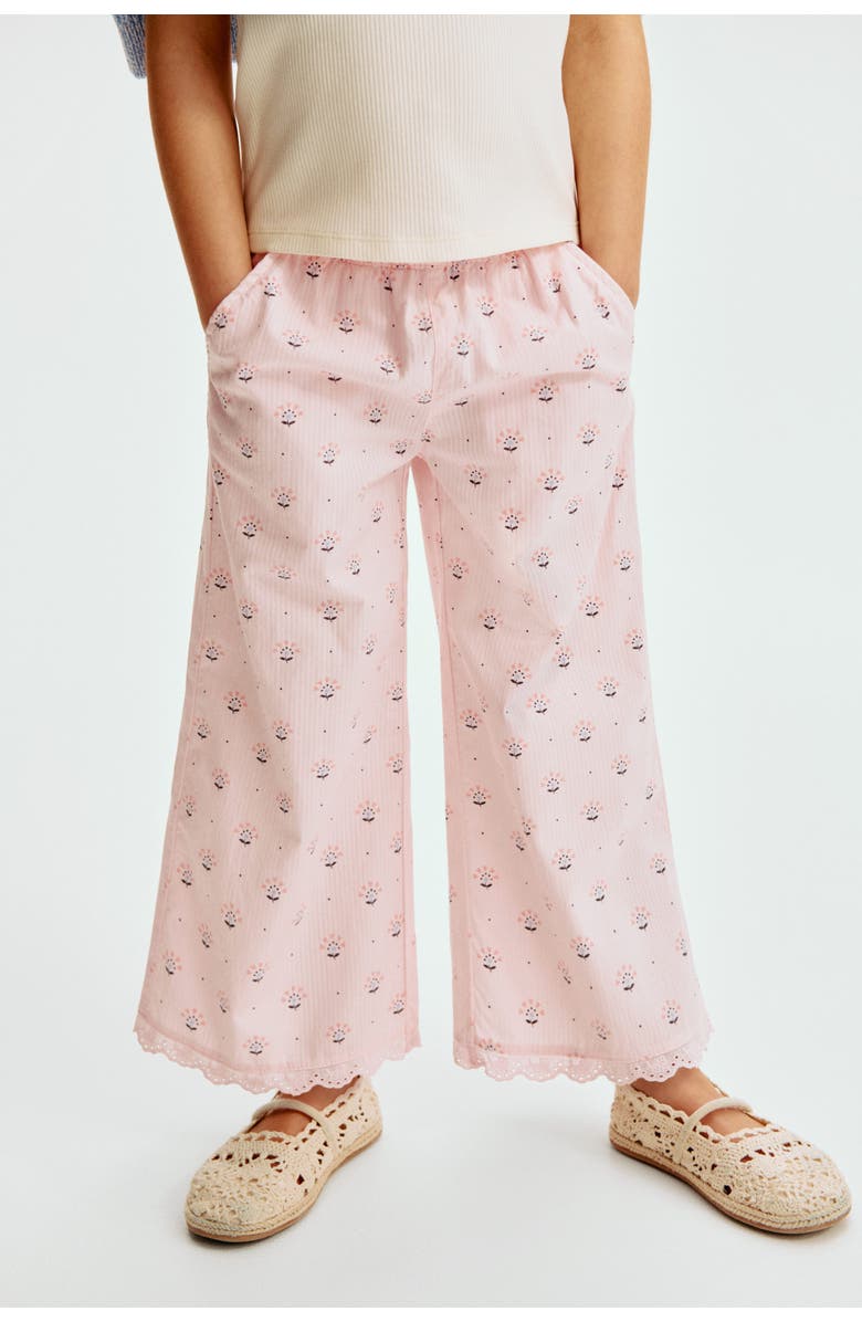 H&M Lace-trimmed Seersucker Trousers, Alternate, color, Light Pink/Floral