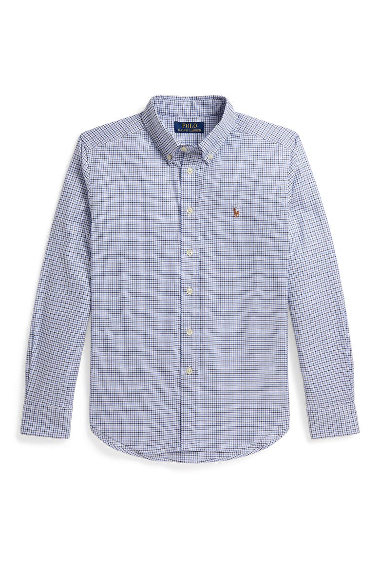 Kids' Performance Plaid Long Sleeve Button-Down Shirt, Main, color, WHITE BLUE MULTI