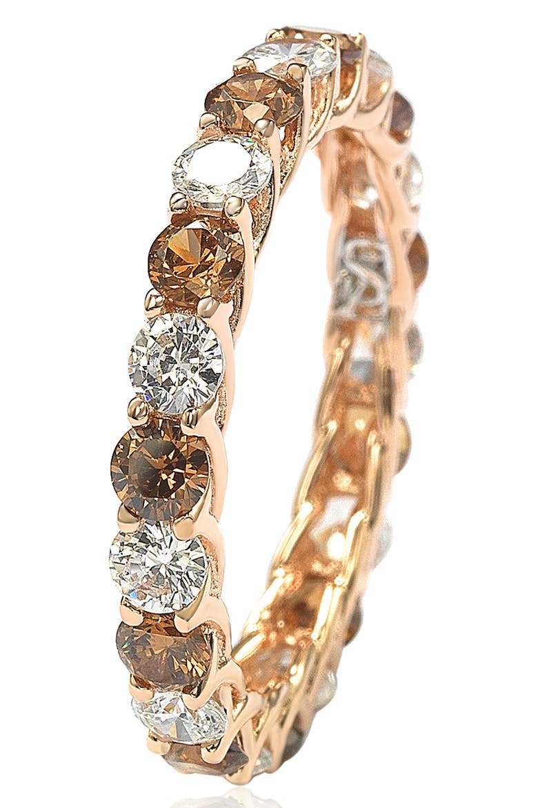Rose-Tone Prong Set Round CZ Eternity Band Ring, Main, color, BROWN