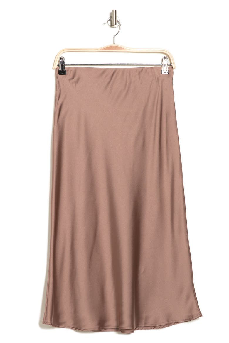 Solid Satin Midi Skirt, Alternate, color, DUNE