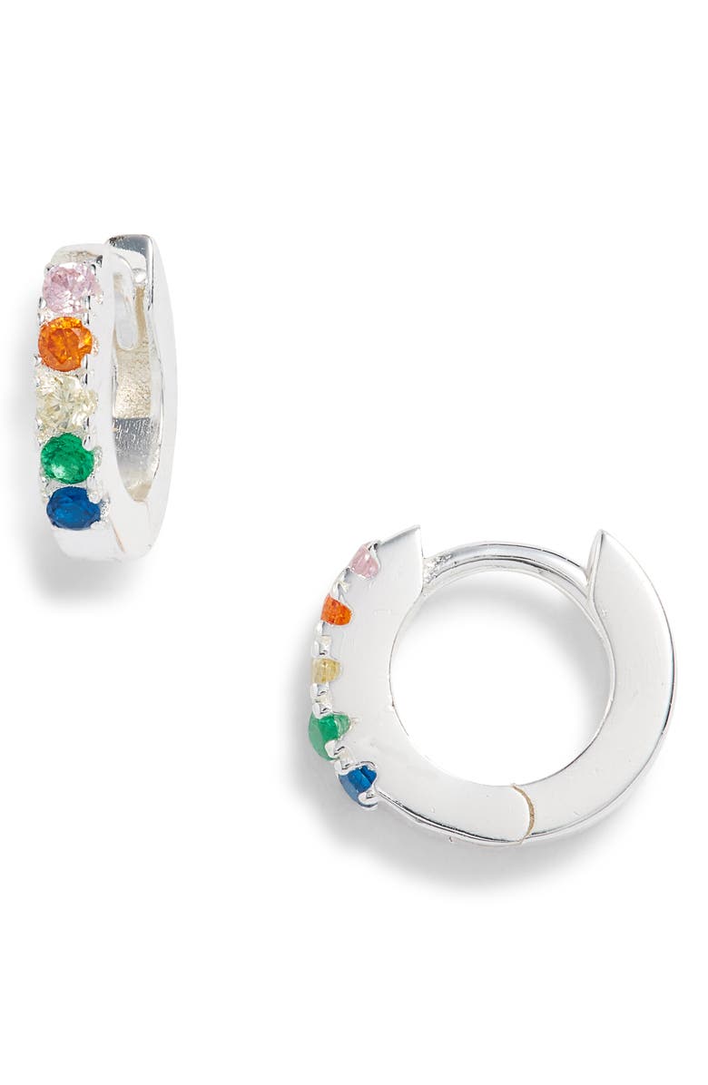 Kris Nations Rainbow Pavé Huggie Hoop Earrings, Main, color, 