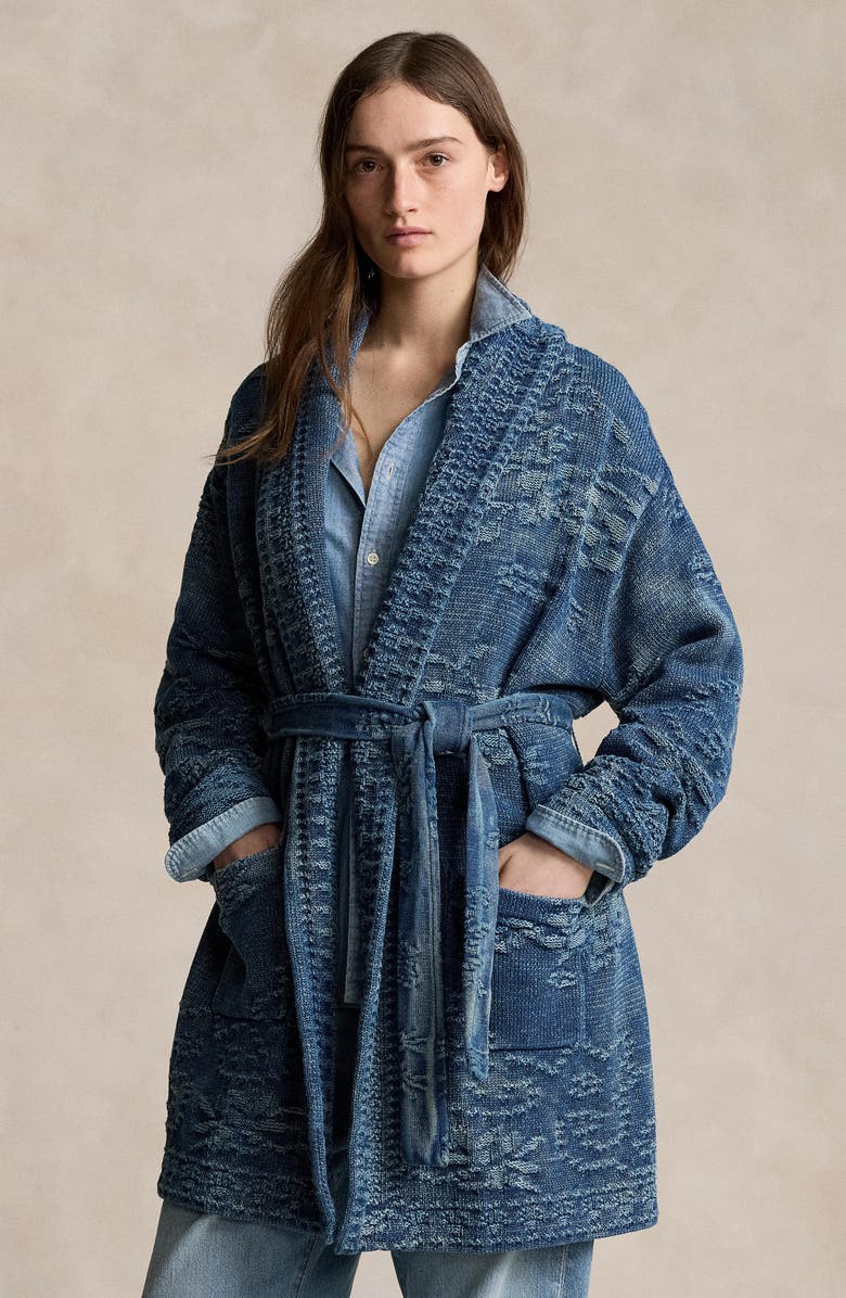 Floral Shawl Collar Cotton Cardigan