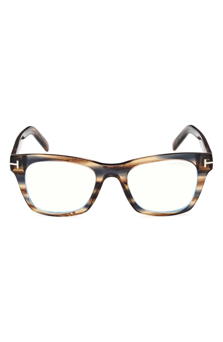 TOM FORD 52mm Square Blue Light Blocking Optical Glasses, Main, color, Tobacco Brown Palladium
