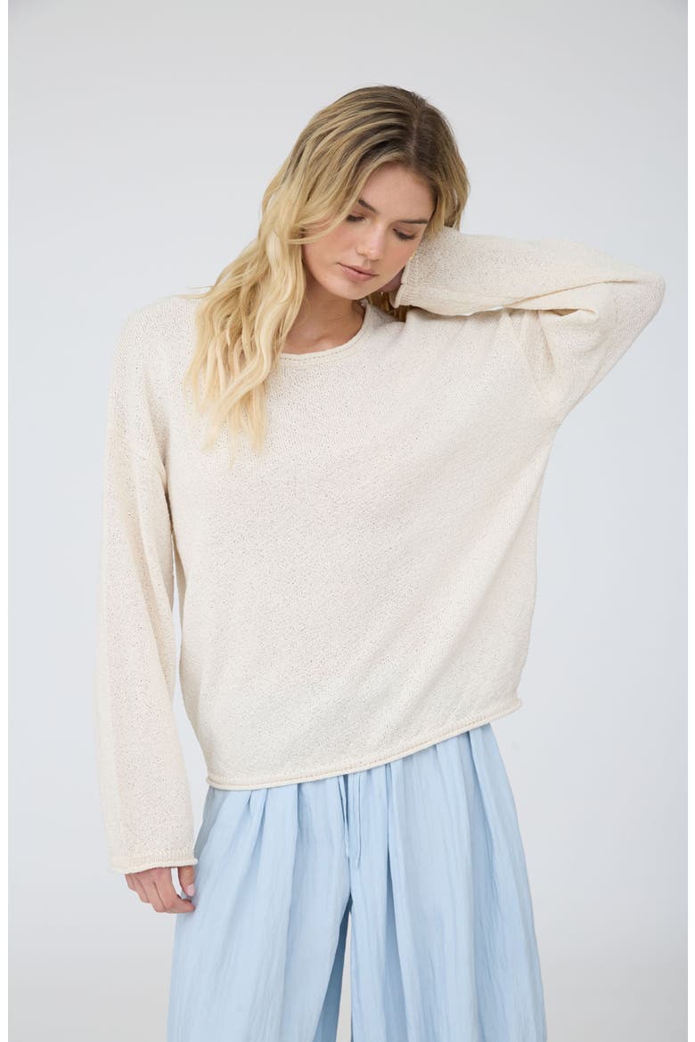Cotton Crewneck Sweater, Alternate, color, OATMEAL