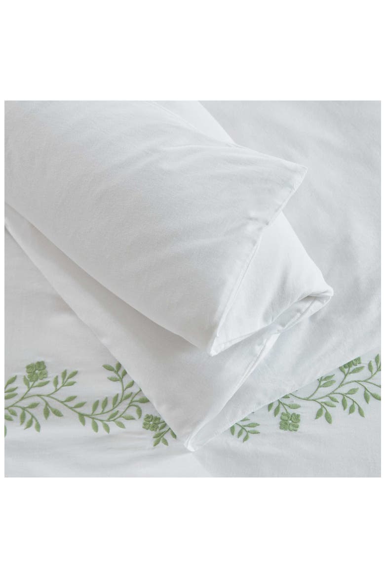 Garden Path Embroidered Cotton Comforter Set, Alternate, color, WHITE/ VINE GREEN