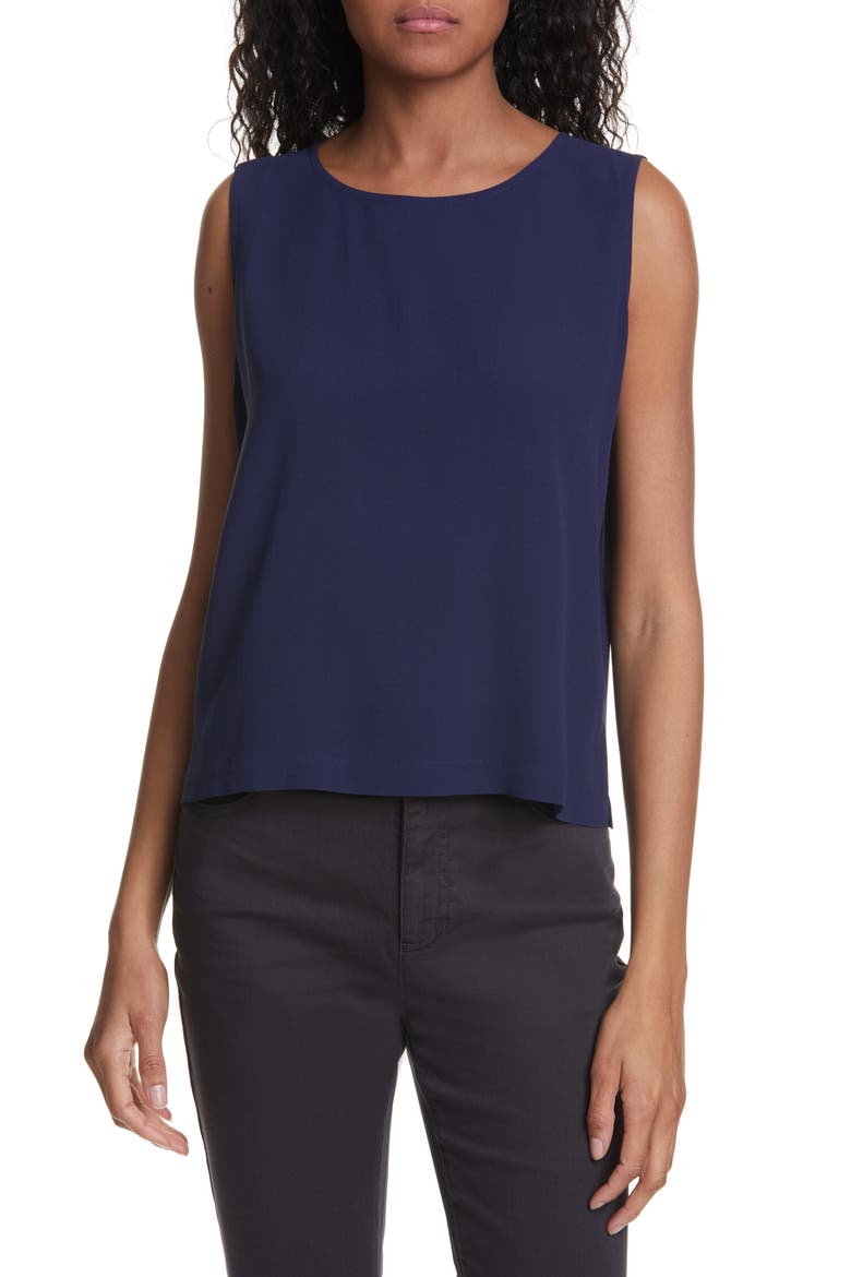 Scoop Neck Silk Tank, Main, color, MIDNIGHT