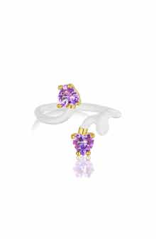 House of Frosted White Enamel Amethyst Bypass Ring - Size 7
